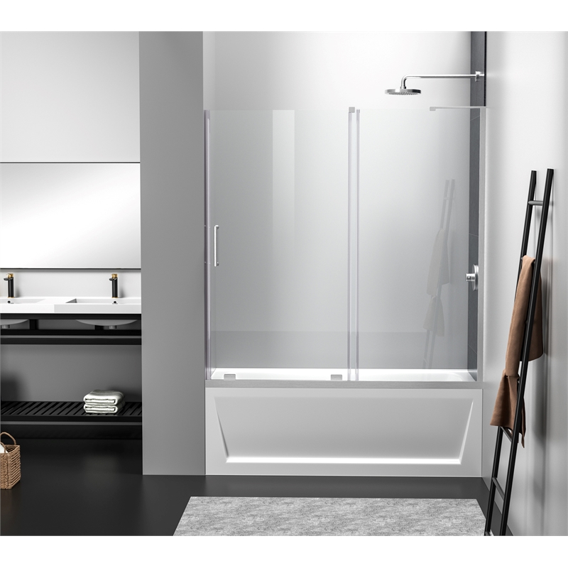 Elegant Kitchen and Bath Devon Frameless Aluminum Tub Door in Nickel