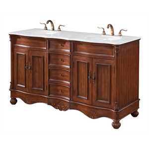 Elegant Kitchen and Bath Windsor 60&quot Solid Wood Bathroom Vanity in Teak Brown