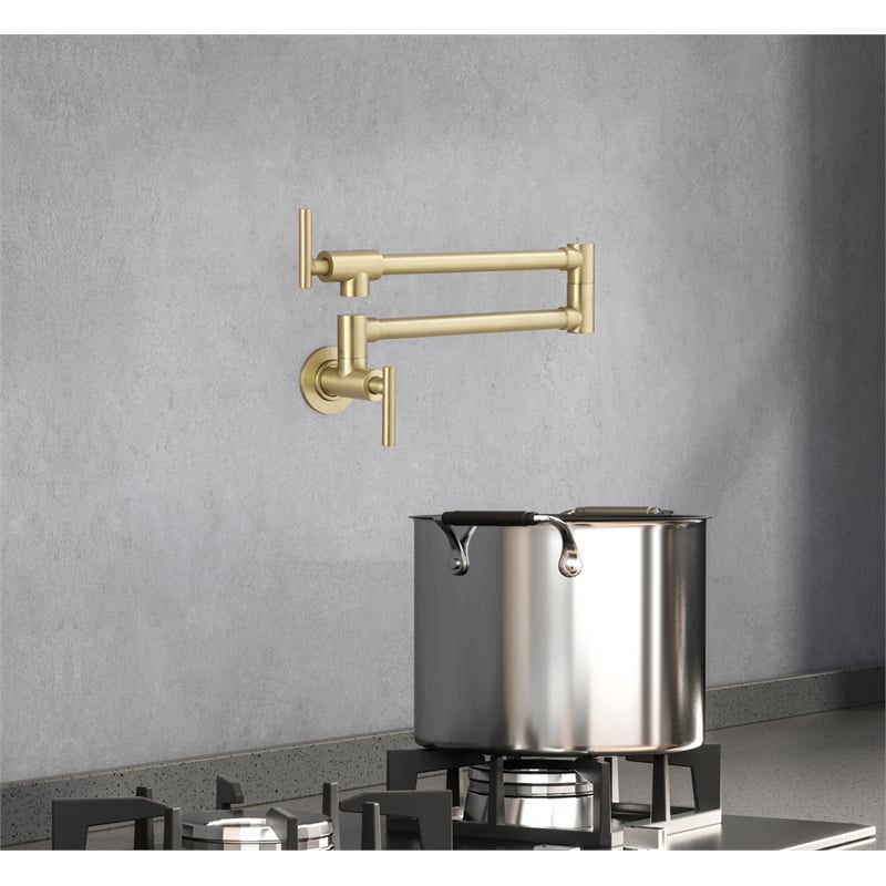 Elegant Kitchen and Bath Gabriel Brass Wall Mounted Pot Filler Faucet in Gold