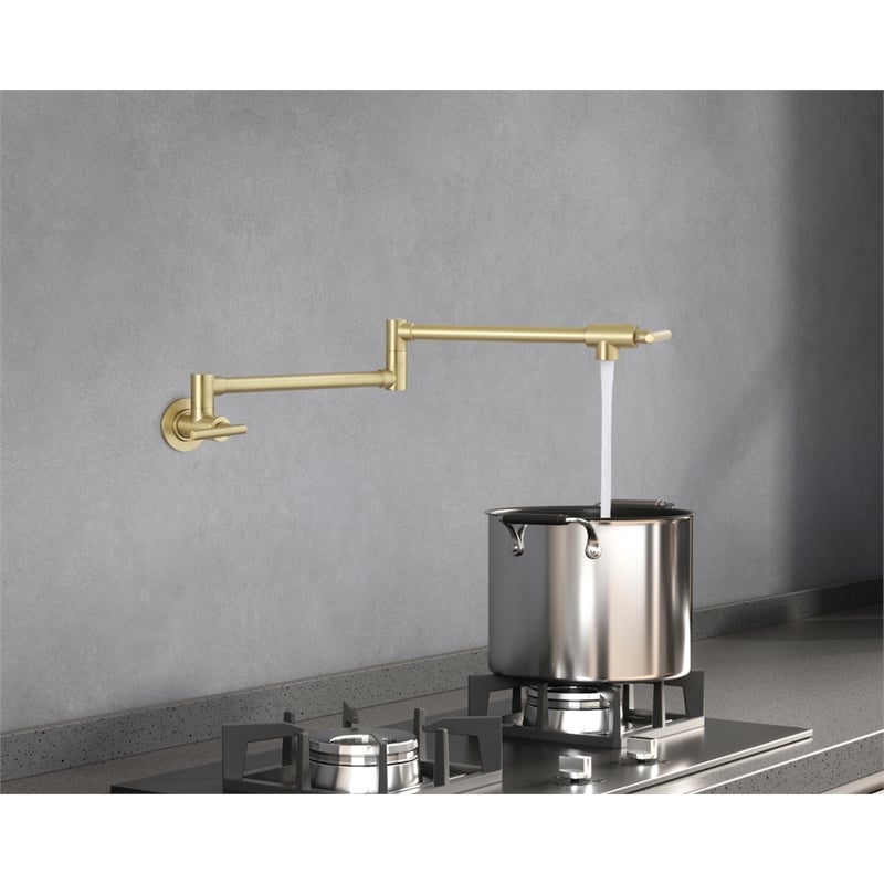 Elegant Kitchen and Bath Gabriel Brass Wall Mounted Pot Filler Faucet in Gold