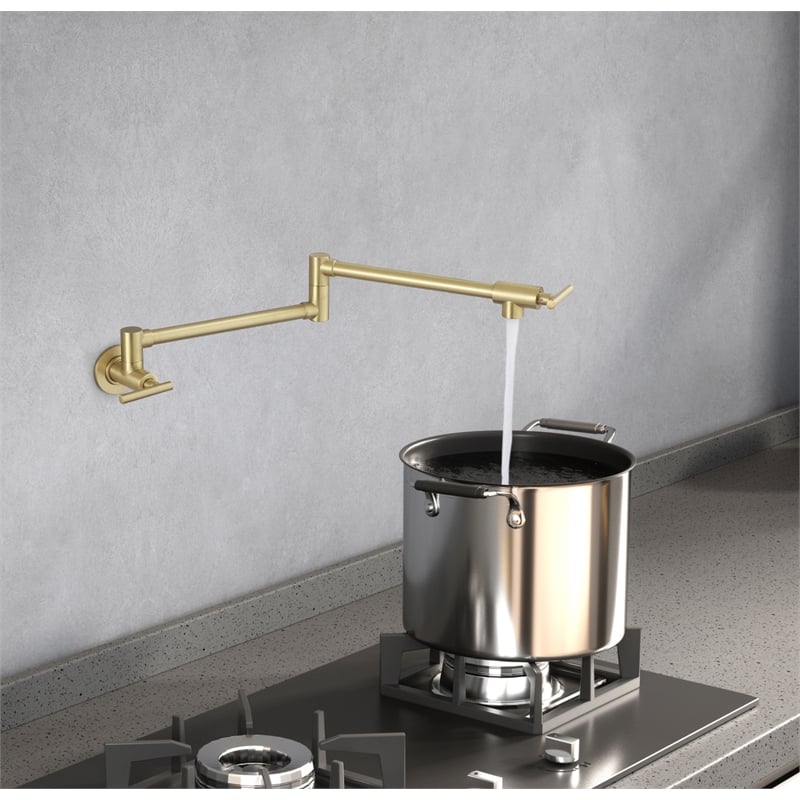 Elegant Kitchen and Bath Gabriel Brass Wall Mounted Pot Filler Faucet in Gold