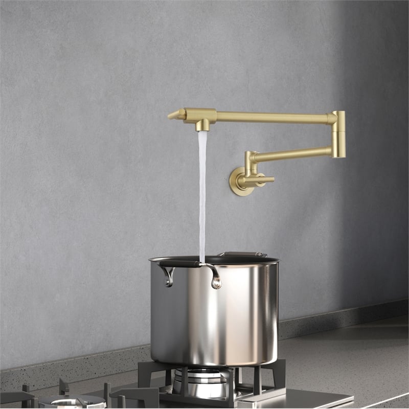 Elegant Kitchen and Bath Gabriel Brass Wall Mounted Pot Filler Faucet in Gold