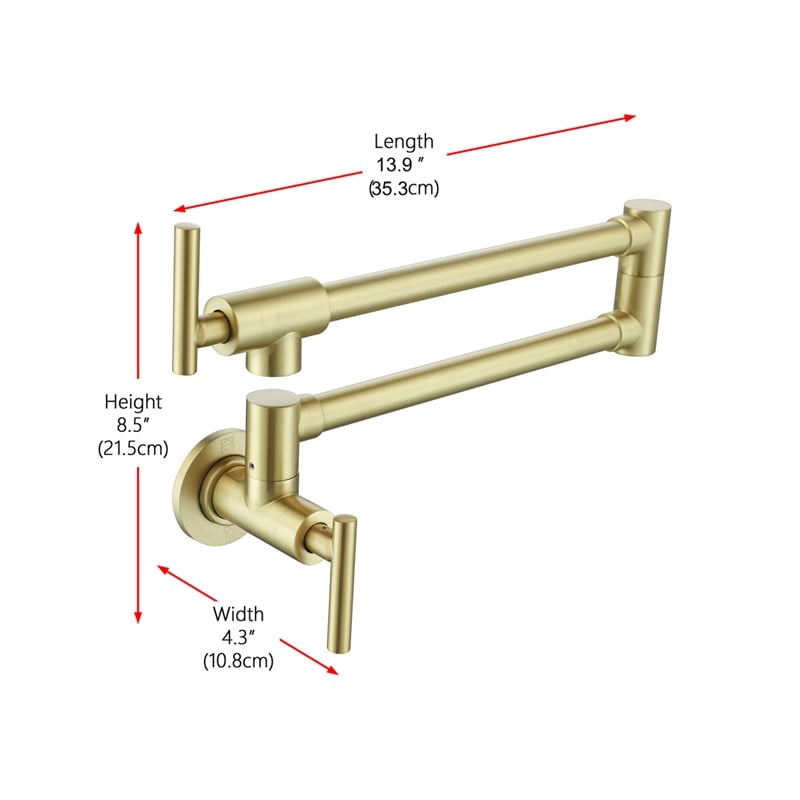 Elegant Kitchen and Bath Gabriel Brass Wall Mounted Pot Filler Faucet in Gold