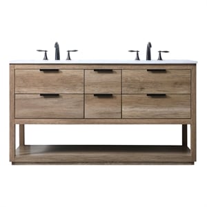 Elegant Kitchen and Bath Larkin 60&quot Solid Wood Double Bathroom Vanity in Oak