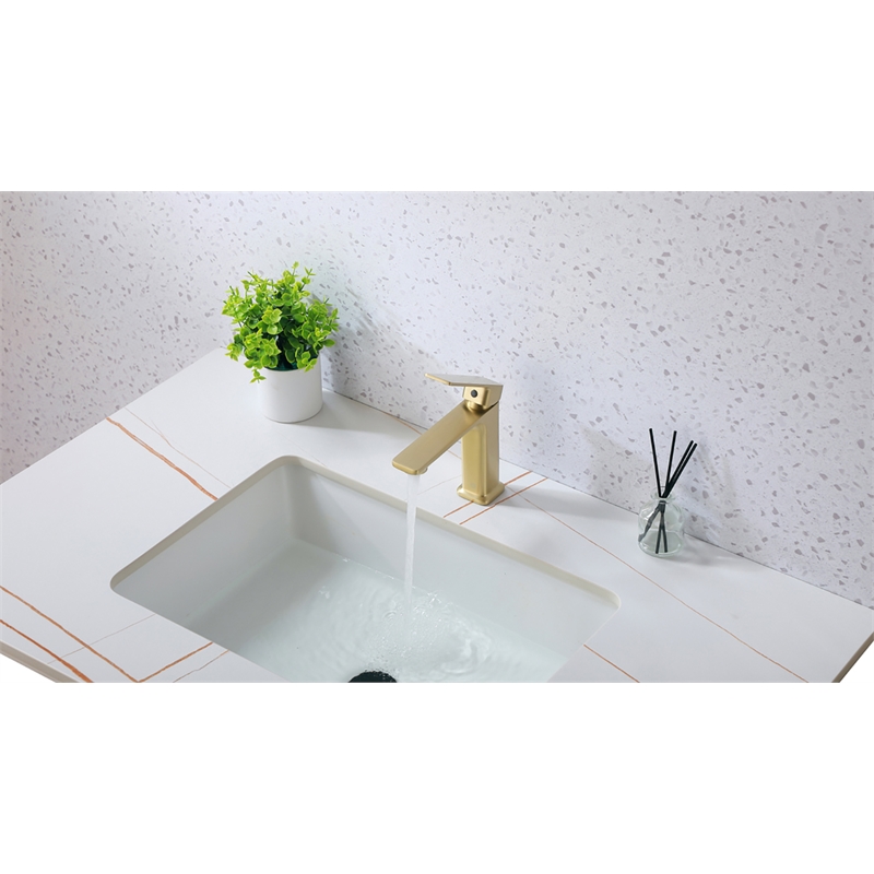 Elegant Kitchen and Bath Lena Brass Single Hole Bathroom Faucet in Brushed Gold