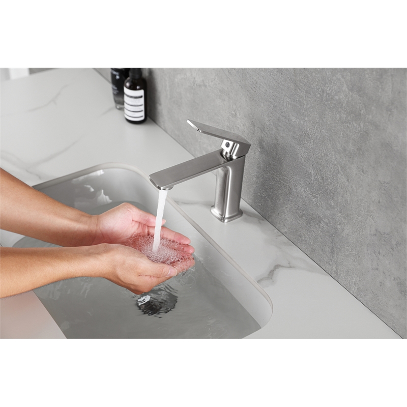 Elegant Kitchen and Bath Lena Brass Single Hole Bathroom Faucet in Nickel