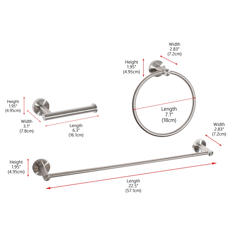 Elegant Kitchen and Bath Alma 3-Pc Stainless Steel Hardware Set in Nickel