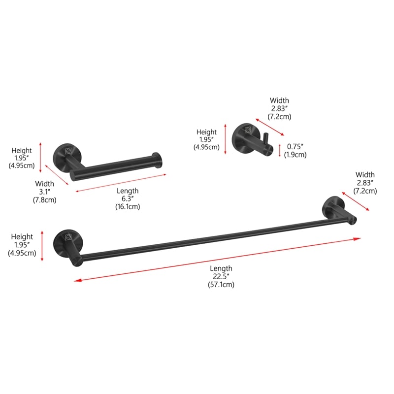 Elegant Kitchen and Bath Freya 3-Pc Stainless Steel Hardware Set in Black