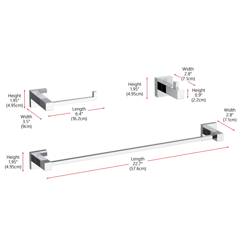 Elegant Kitchen and Bath Isla 3-Pc Stainless Steel Hardware Set in Chrome