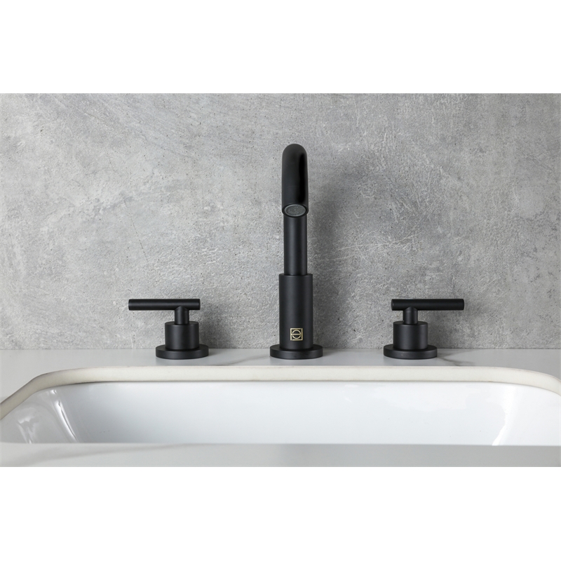Elegant Kitchen and Bath Leah Brass Double Handle Bathroom Faucet in Matte Black