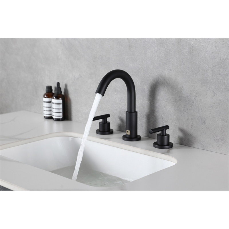 Elegant Kitchen and Bath Leah Brass Double Handle Bathroom Faucet in Matte Black