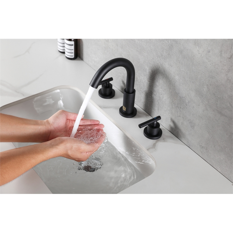 Elegant Kitchen and Bath Leah Brass Double Handle Bathroom Faucet in Matte Black