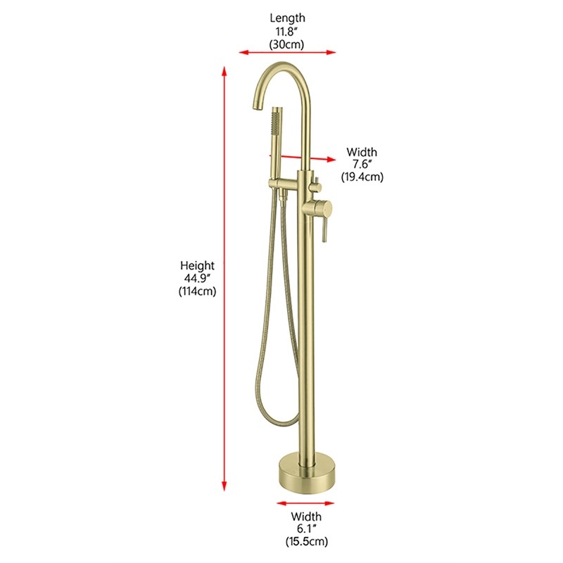 Elegant Kitchen and Bath Steven Brass Floor Mounted Tub Faucet in Brushed Gold