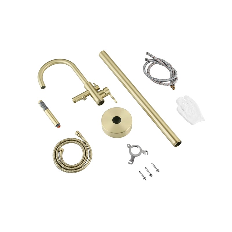 Elegant Kitchen and Bath Steven Brass Floor Mounted Tub Faucet in Brushed Gold