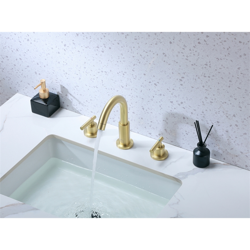 Elegant Kitchen and Bath Leah Brass Double Handle Bathroom Faucet in Gold