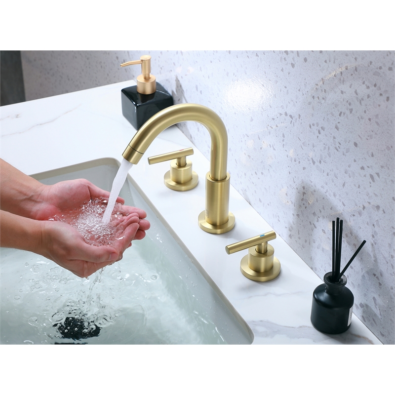 Elegant Kitchen and Bath Leah Brass Double Handle Bathroom Faucet in Gold