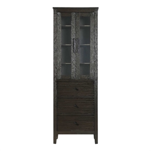 Elegant Kitchen and Bath 24&quot Bath Storage Glass Cabinet in Chocolate Oak