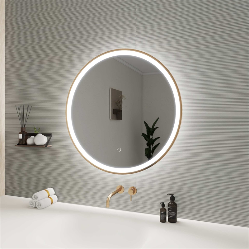 Elegant Kitchen and Bath 28 Round Led Front & Backlit Wall Mirror in Satin Gold