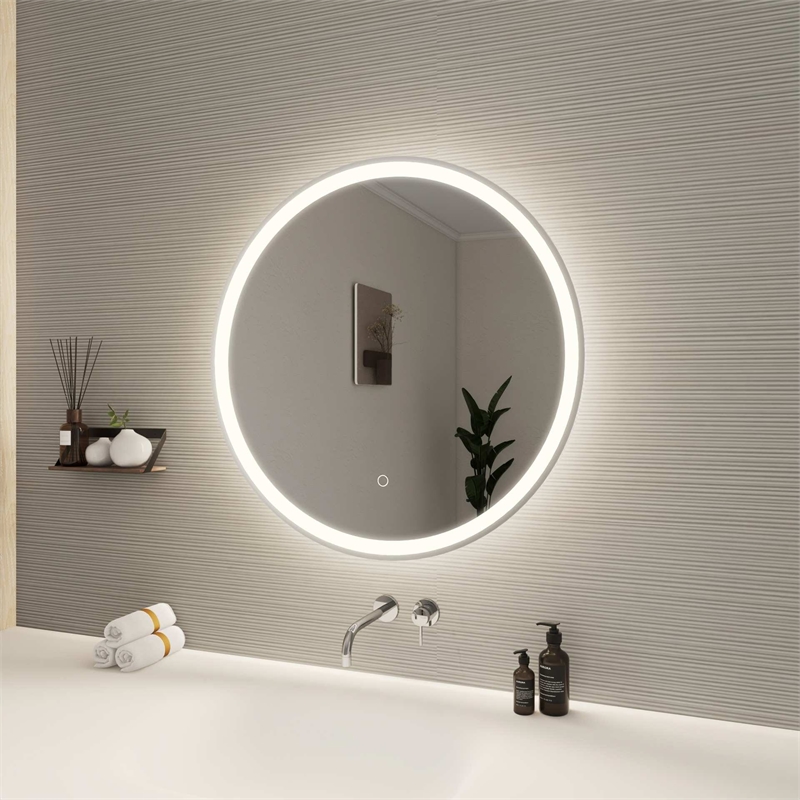 Elegant Kitchen and Bath 28 Round Led Front and Backlit Wall Mirror in Silver
