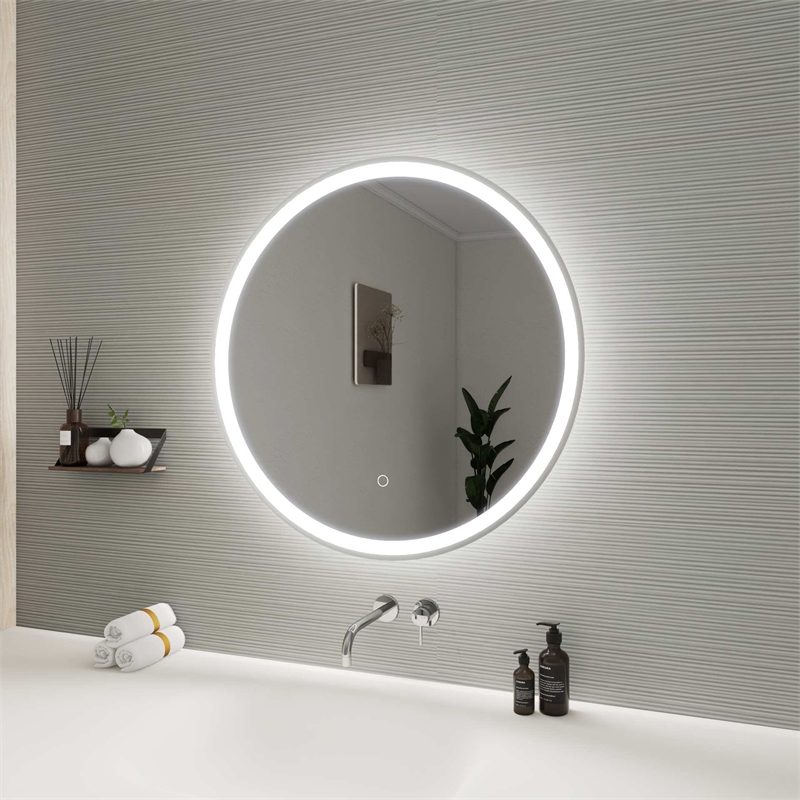 Elegant Kitchen and Bath 28 Round Led Front and Backlit Wall Mirror in Silver