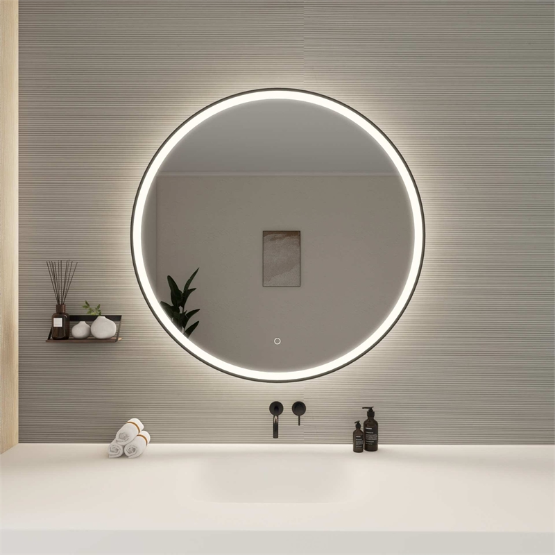 Elegant Kitchen and Bath 39 Round Led Front and Backlit Wall Mirror in Black