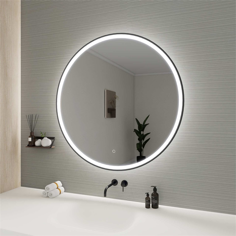 Elegant Kitchen and Bath 39 Round Led Front and Backlit Wall Mirror in Black