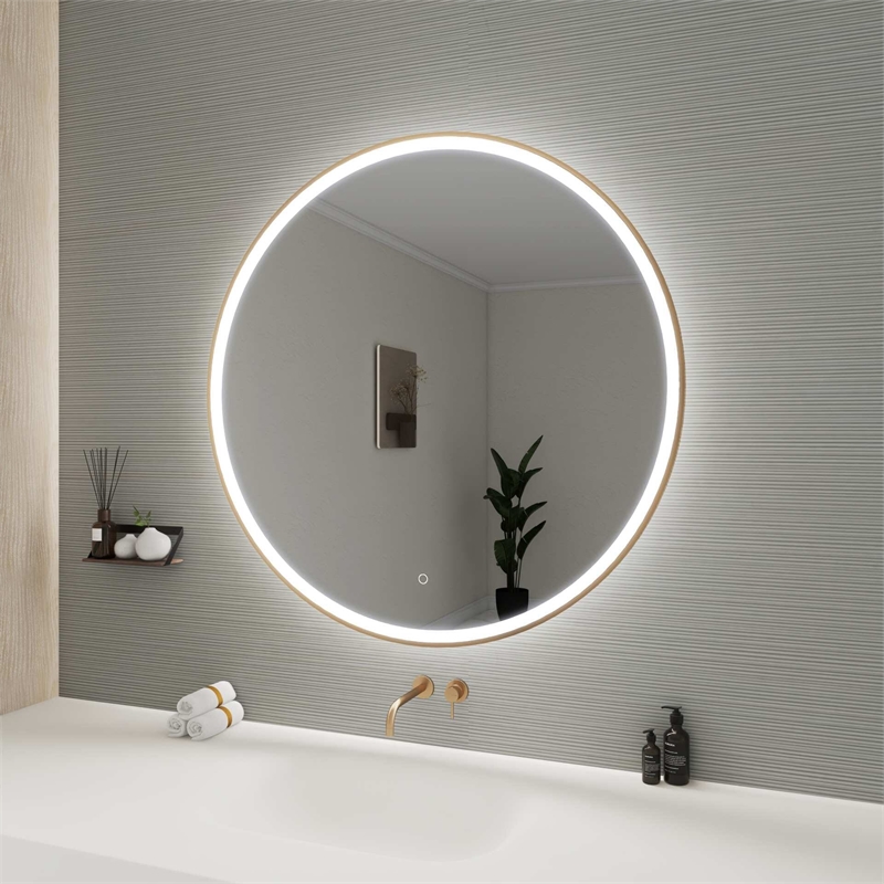 Elegant Kitchen and Bath 42 Round Led Front & Backlit Wall Mirror in Satin Gold