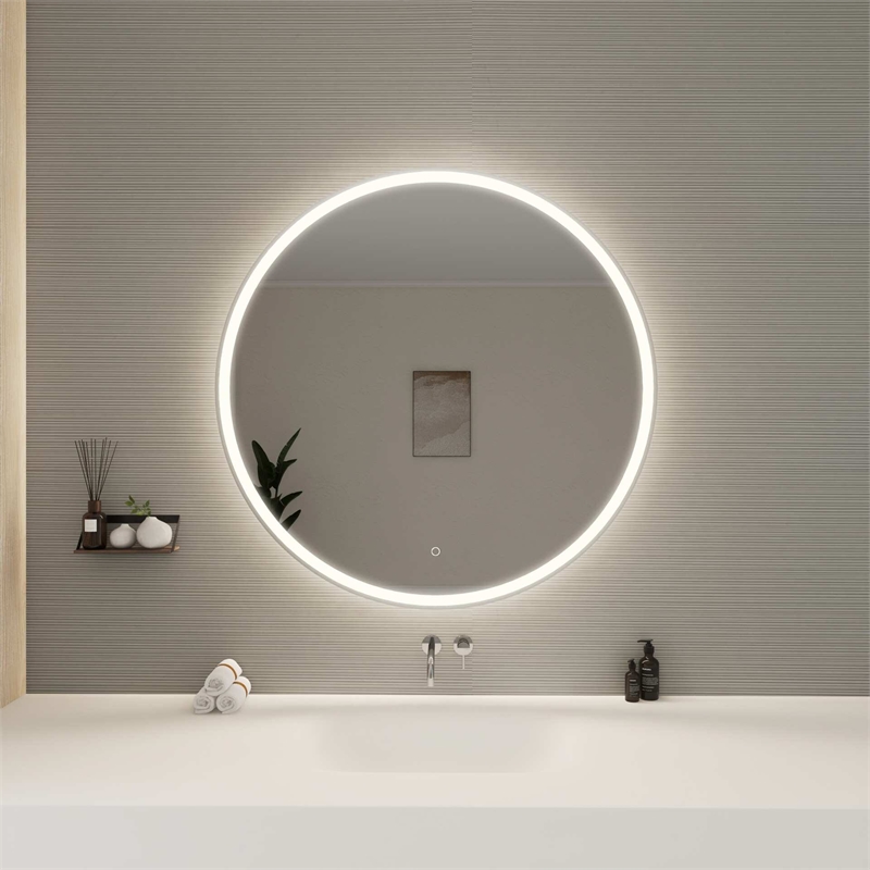 Elegant Kitchen and Bath 42 Round Led Front and Backlit Wall Mirror in Silver