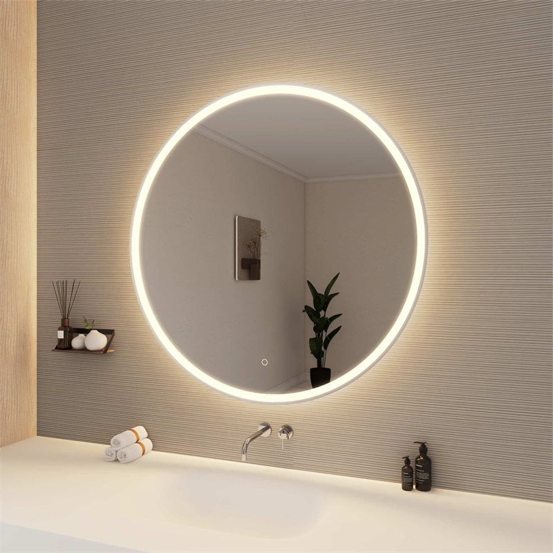Elegant Kitchen and Bath 42 Round Led Front and Backlit Wall Mirror in Silver