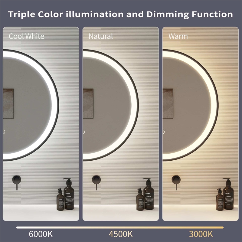 Elegant Kitchen and Bath 45 Round Led Front and Backlit Wall Mirror in Black