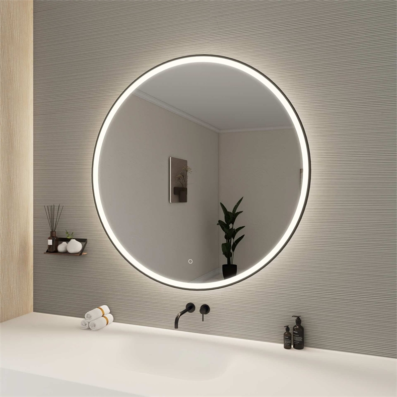 Elegant Kitchen and Bath 45 Round Led Front and Backlit Wall Mirror in Black