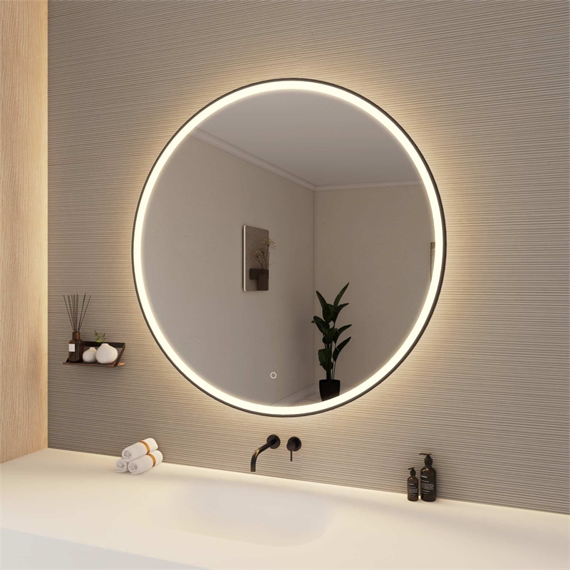 Elegant Kitchen and Bath 45 Round Led Front and Backlit Wall Mirror in Black