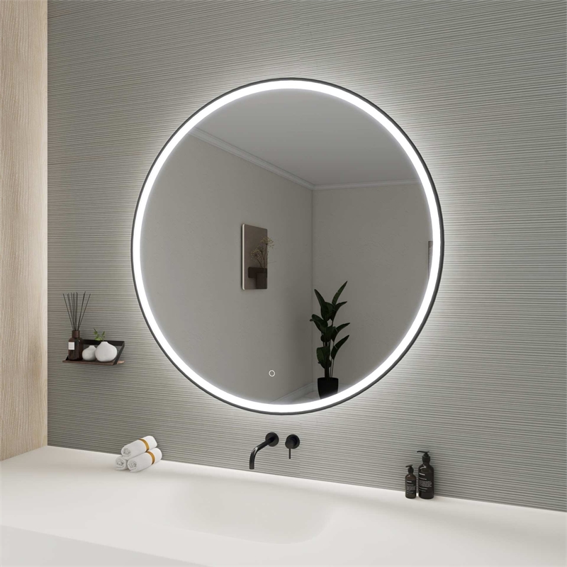 Elegant Kitchen and Bath 45 Round Led Front and Backlit Wall Mirror in Black