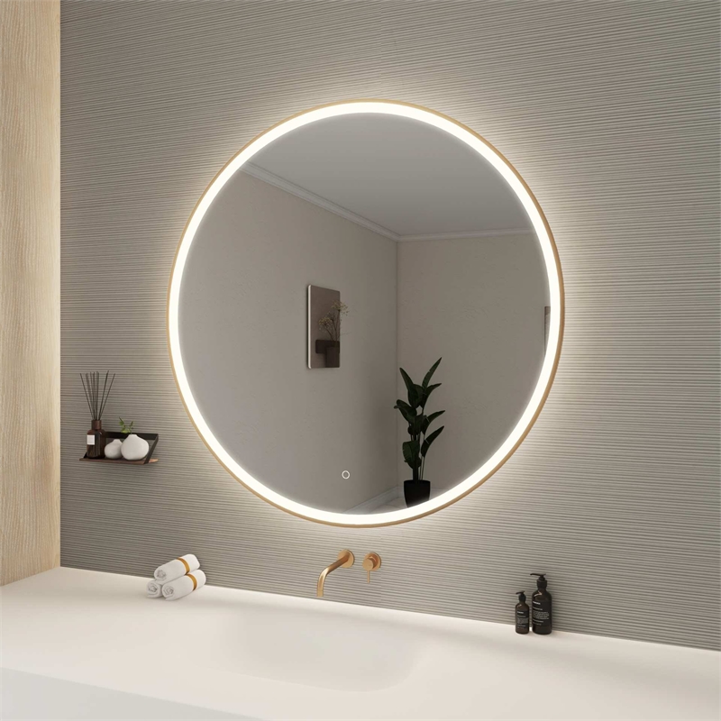 Elegant Kitchen and Bath 45 Round Led Front & Backlit Wall Mirror in Satin Gold