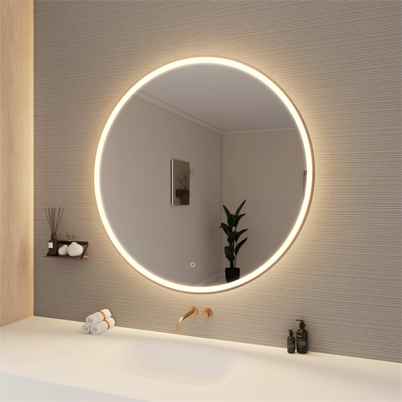 Elegant Kitchen and Bath 45 Round Led Front & Backlit Wall Mirror in Satin Gold