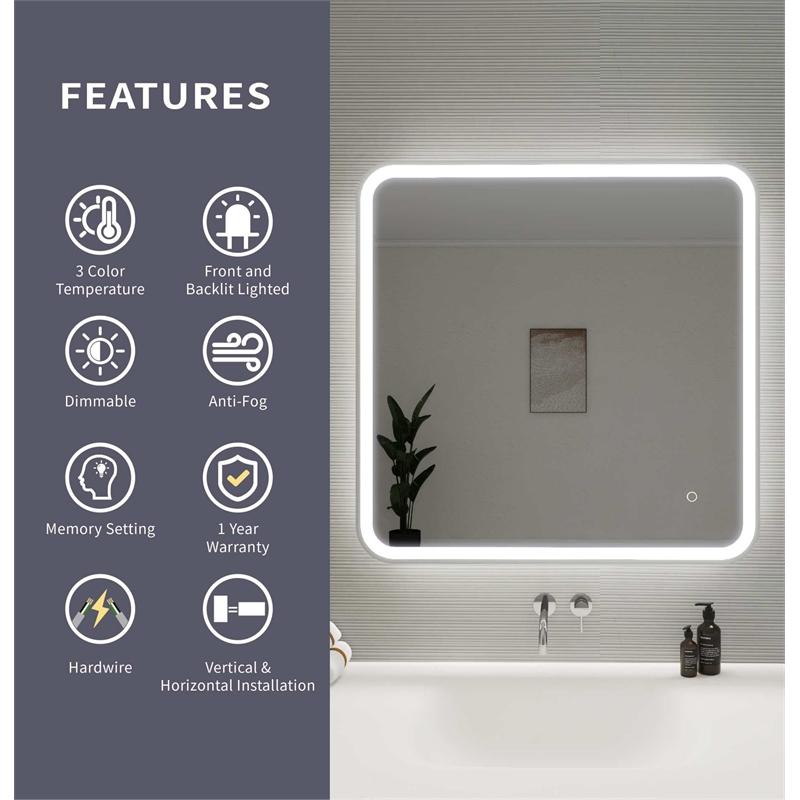 Elegant Kitchen and Bath 33 Round Led Front and Backlit Wall Mirror in Silver
