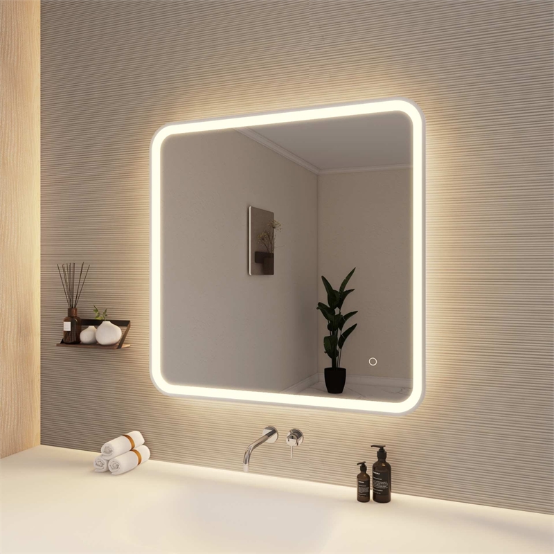 Elegant Kitchen and Bath 33 Round Led Front and Backlit Wall Mirror in Silver