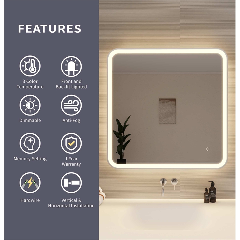 Elegant Kitchen and Bath 33 Round Led Front and Backlit Wall Mirror in Silver