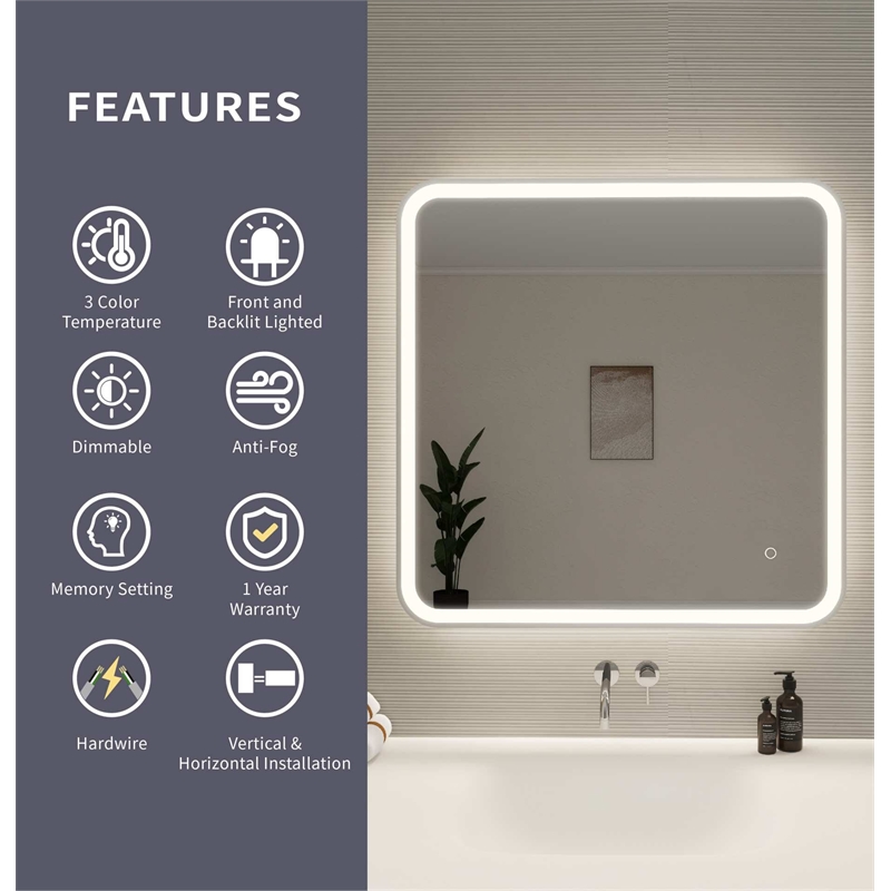 Elegant Kitchen and Bath 33 Round Led Front and Backlit Wall Mirror in Silver