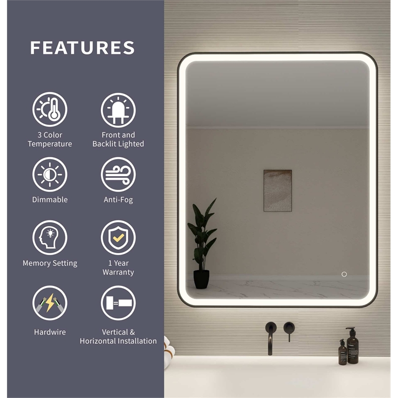 Elegant Kitchen and Bath 42 Round Led Front and Backlit Wall Mirror in Black