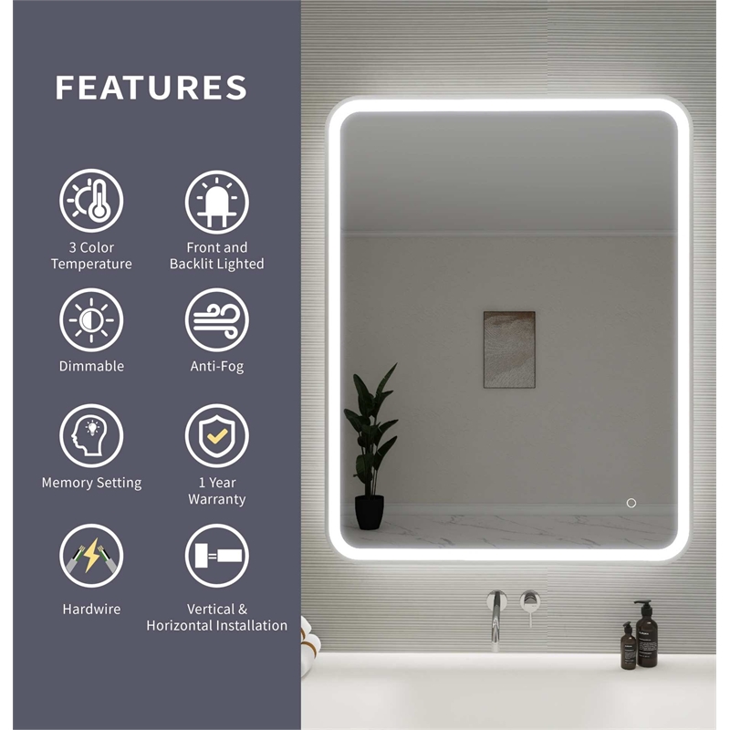 Elegant Kitchen and Bath 42 Round Led Front and Backlit Wall Mirror in Silver