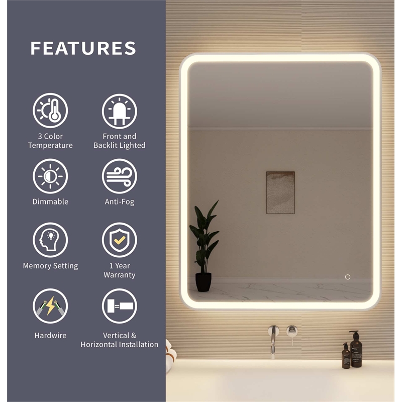 Elegant Kitchen and Bath 42 Round Led Front and Backlit Wall Mirror in Silver