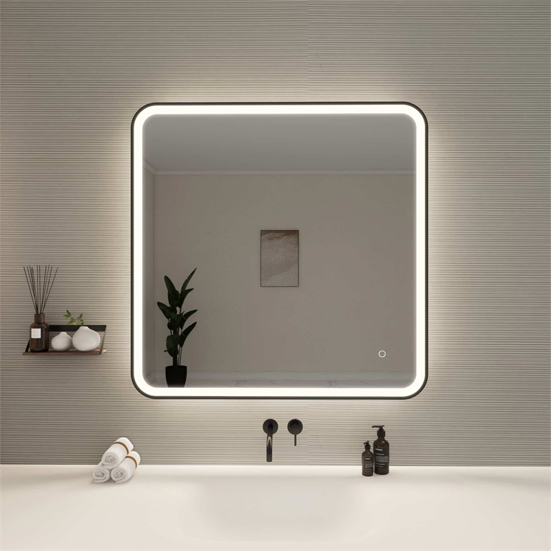 Elegant Kitchen and Bath 36 Round Led Front and Backlit Wall Mirror in Black