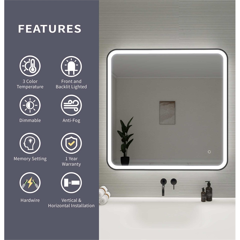 Elegant Kitchen and Bath 36 Round Led Front and Backlit Wall Mirror in Black