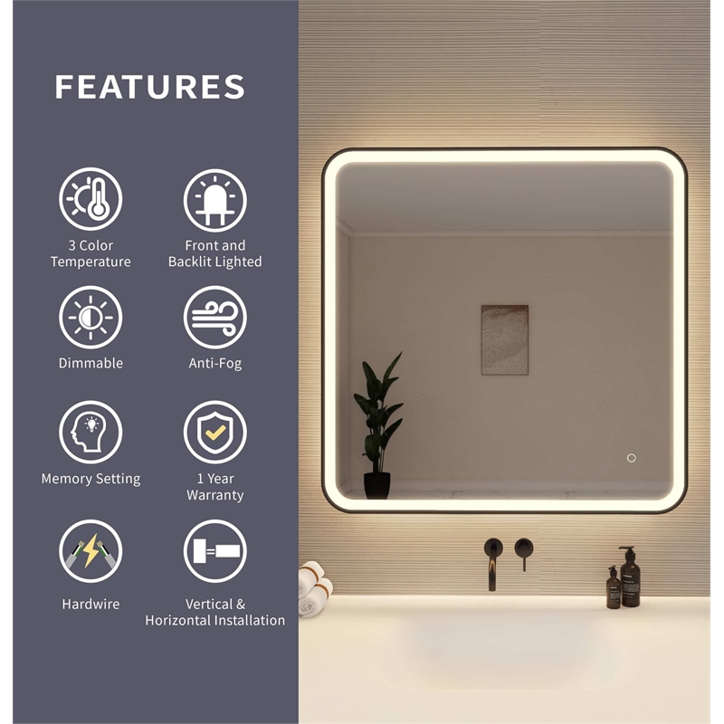 Elegant Kitchen and Bath 36 Round Led Front and Backlit Wall Mirror in Black