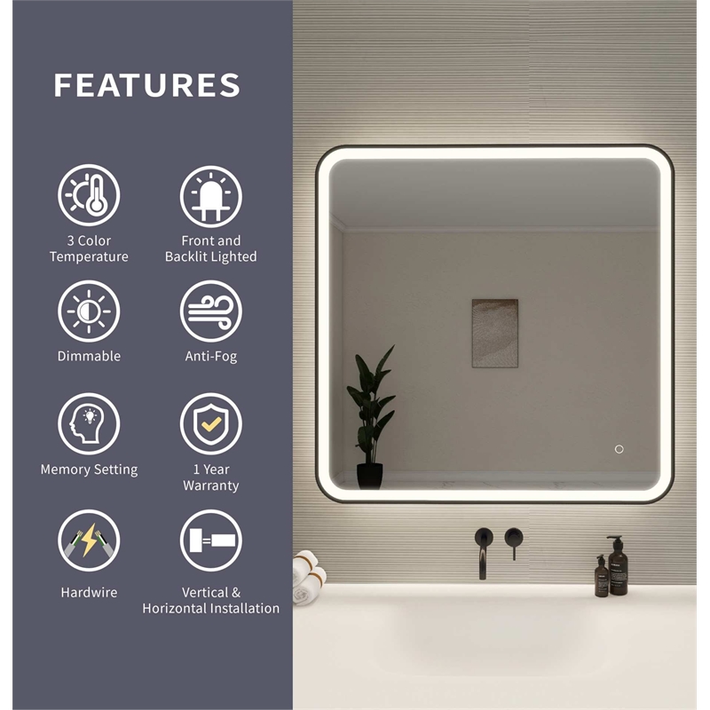 Elegant Kitchen and Bath 36 Round Led Front and Backlit Wall Mirror in Black