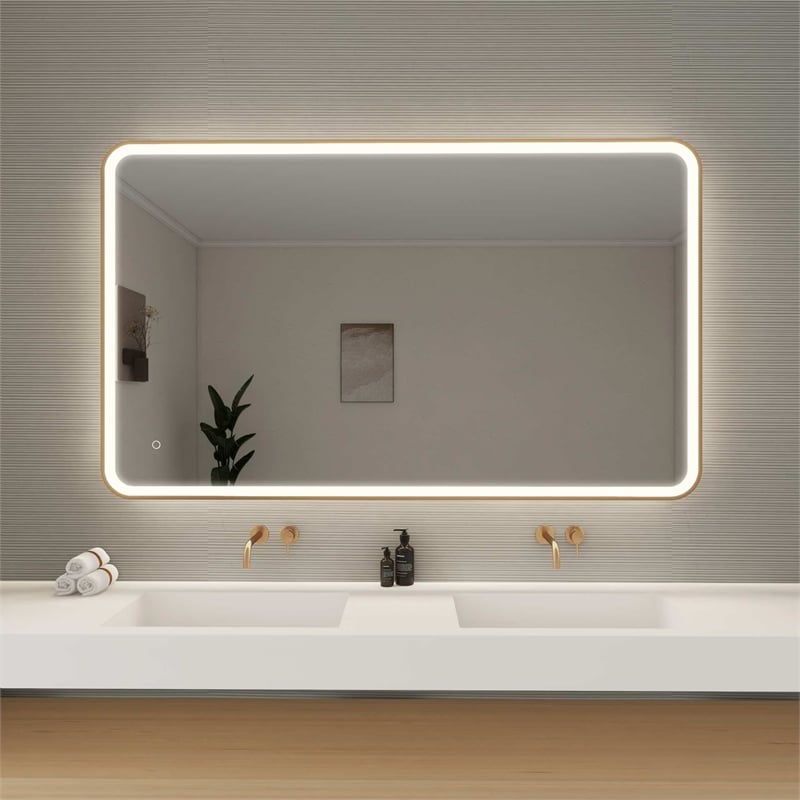 Elegant Kitchen and Bath 60 Round Led Front & Backlit Wall Mirror in Satin Gold