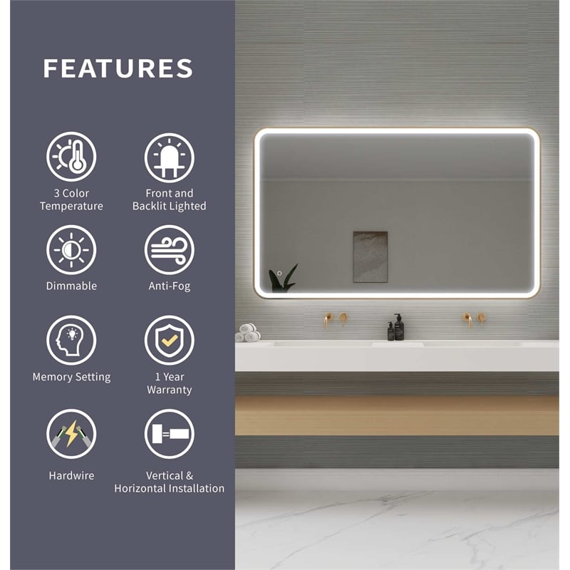 Elegant Kitchen and Bath 60 Round Led Front & Backlit Wall Mirror in Satin Gold