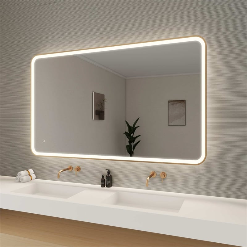 Elegant Kitchen and Bath 60 Round Led Front & Backlit Wall Mirror in Satin Gold