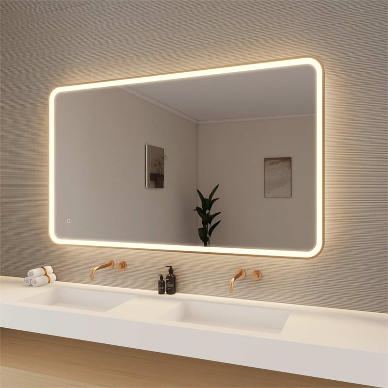 Elegant Kitchen and Bath 60 Round Led Front & Backlit Wall Mirror in Satin Gold